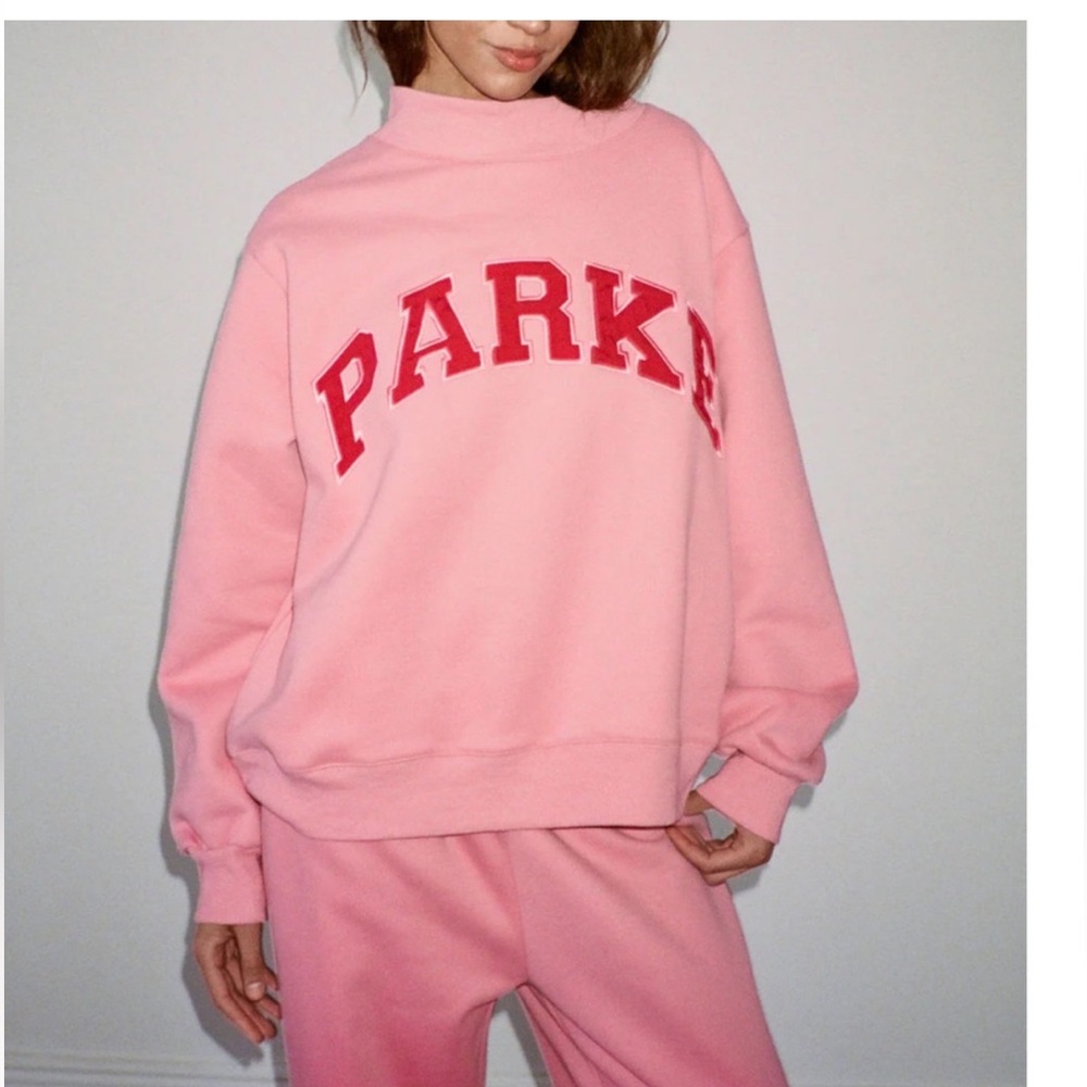 PARKE Pink & Red mock neck sweatshirt